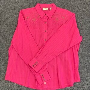 Vintage Wrangler Women's Hot Pink and Gold Embroidered Western Shirt